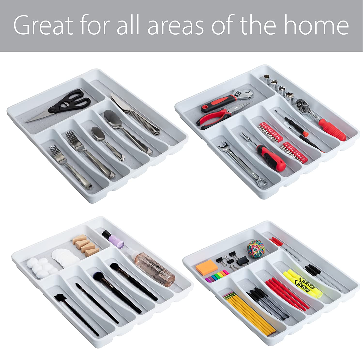 Plastic Drawer Organizer – BPA Free 6-Compartment – 16" x 13.25" – White