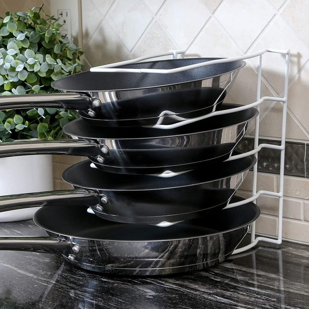 Bakeware and Lid Storage Rack with 4-Compartment Dividers