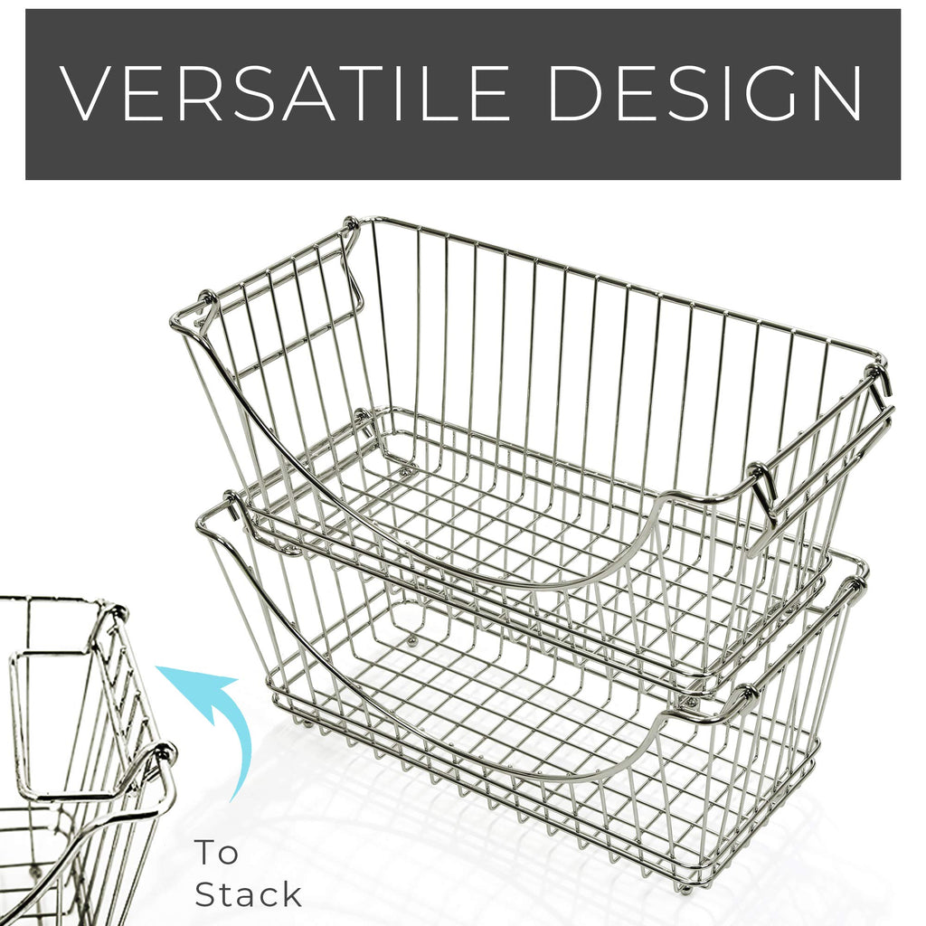 Medium Metal Wire Stacking Baskets with Handles