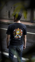 Sun Pirates black anime streetwear tee back view outdoor