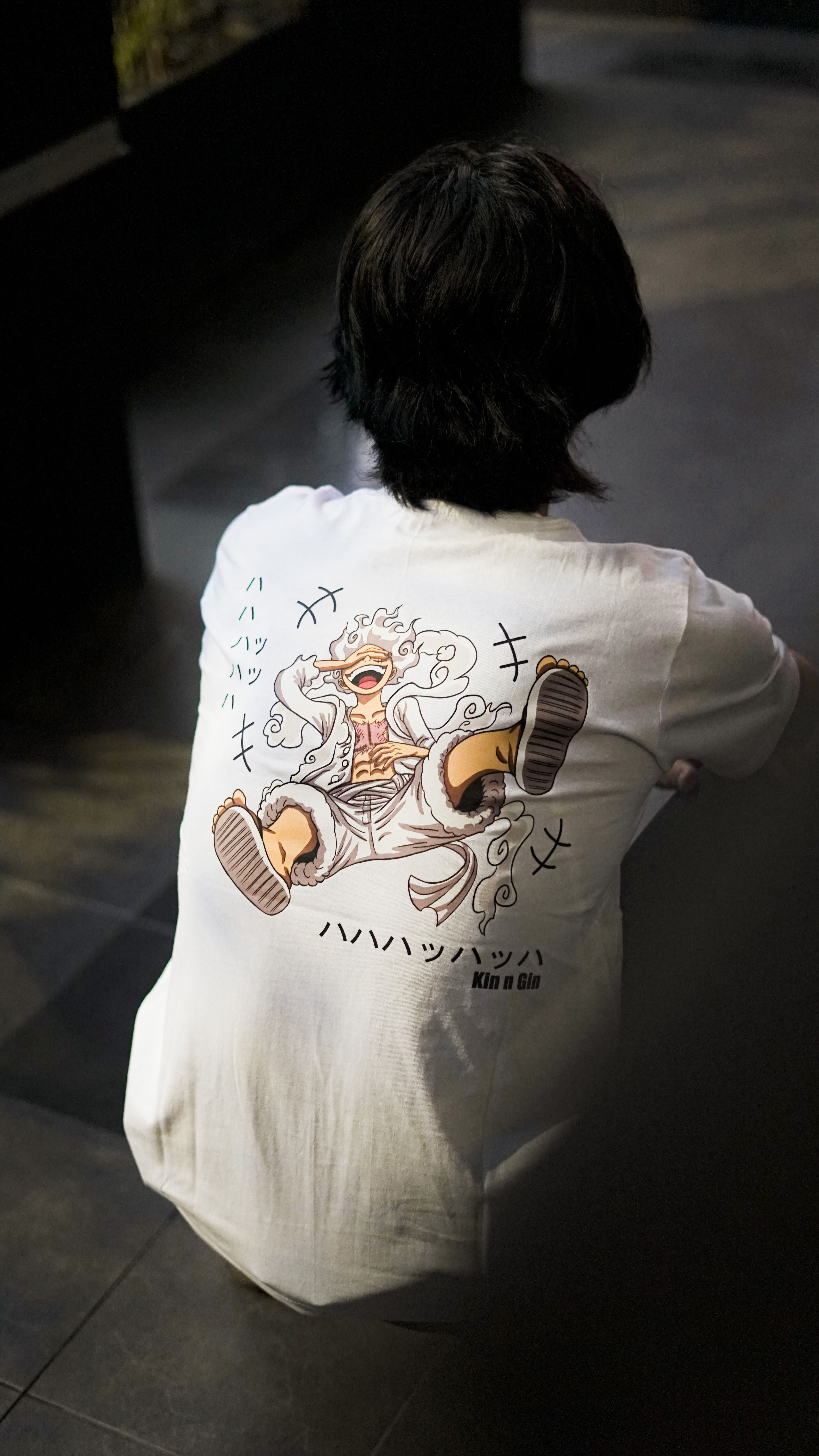 Gear 5 Luffy white anime graphic tee back view
